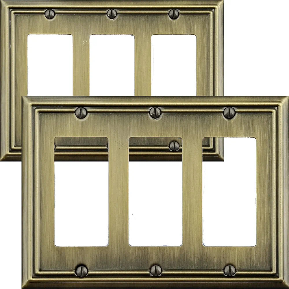 Triple Decorator Light Switch Cover Adler Metal Wall Plate, 2-Pack Antique Brass 3 Gang Triple Ro... | Amazon (US)