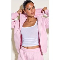 Pink Cotton Fleece Crop Zip Hoodie | PrettyLittleThing US