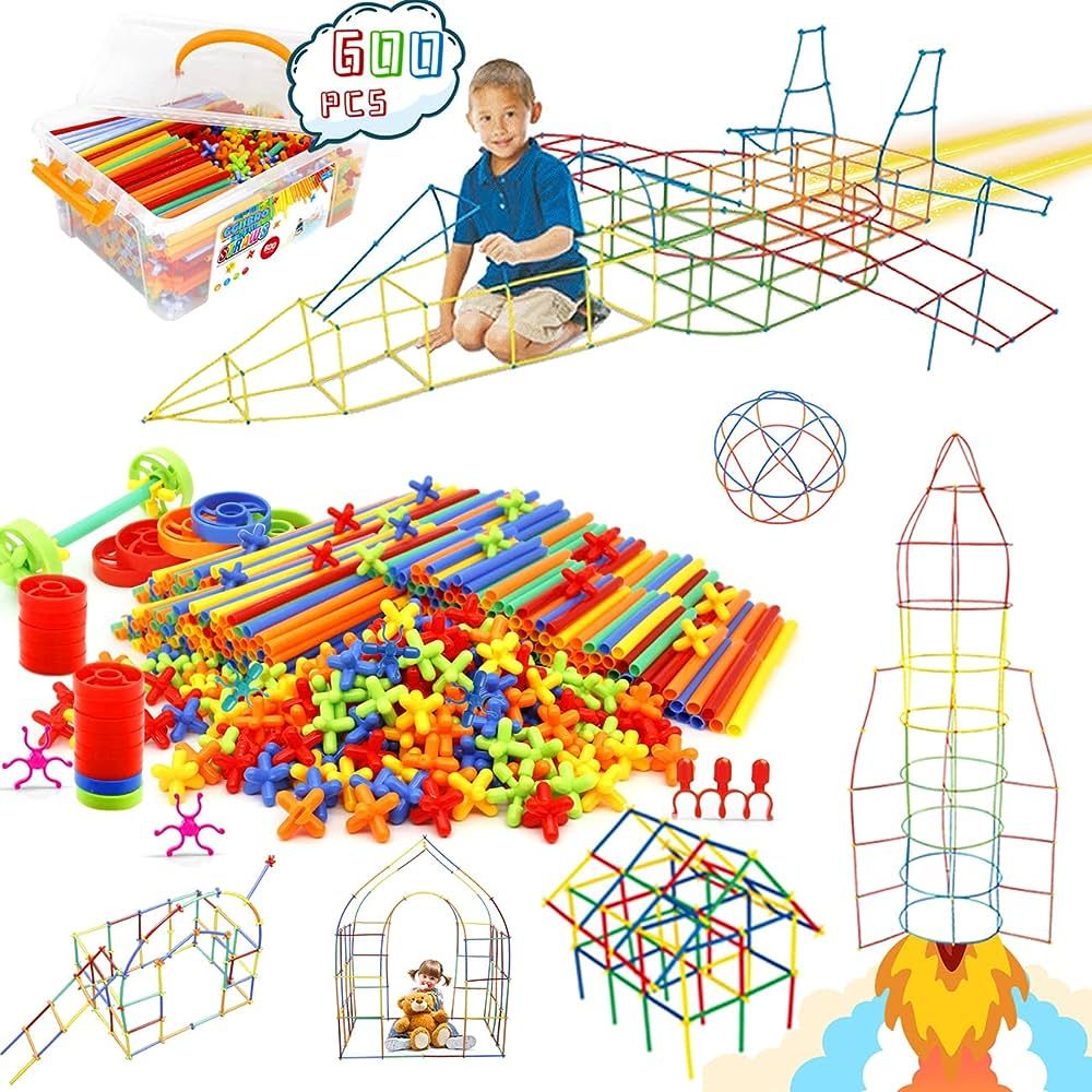 Straw Constructor Toys STEM Building 600Pcs Toy Interlocking Plastic Engineering Thin Tube Blocks... | Amazon (US)