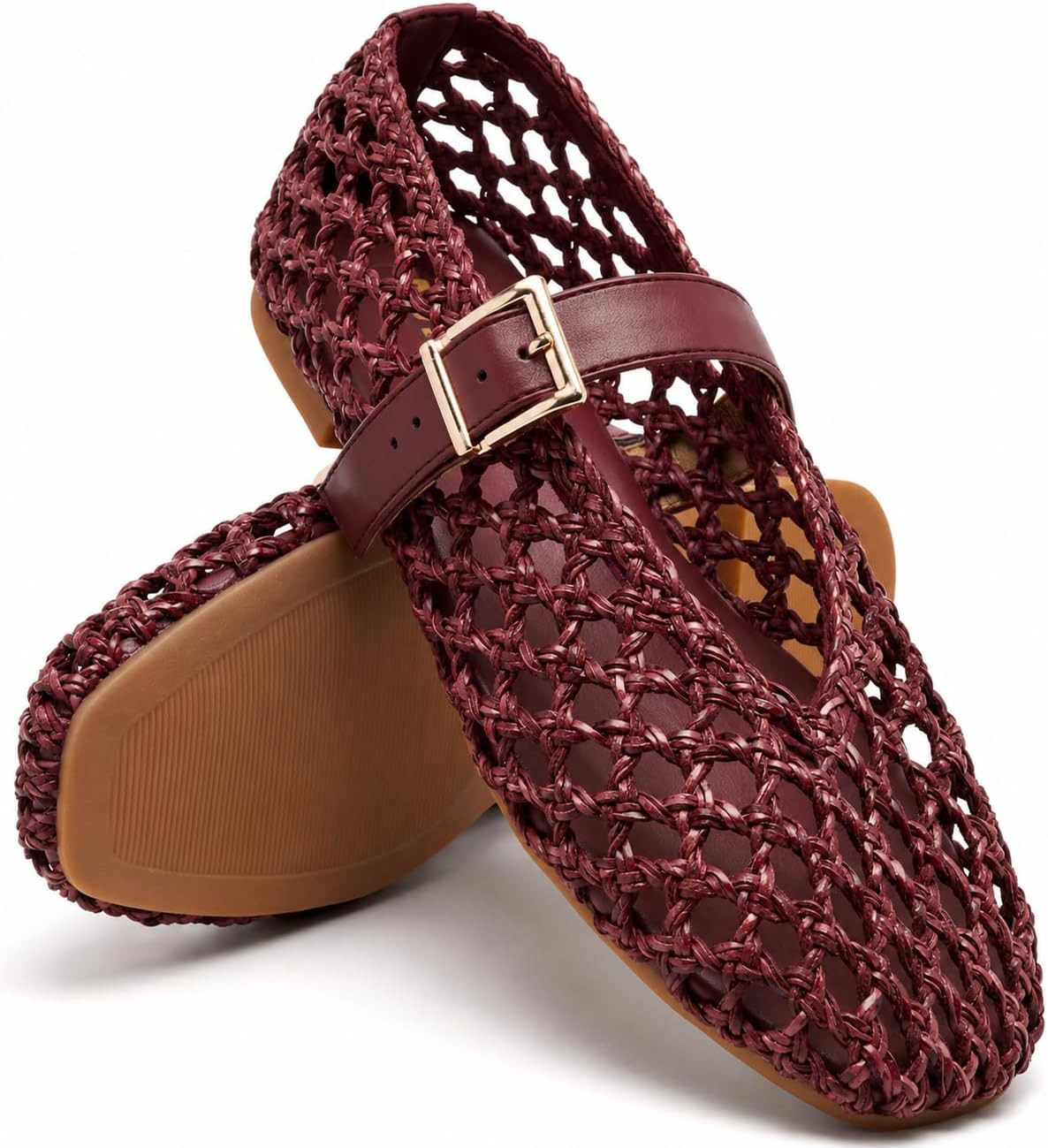 Women's Bohemian Hand-Woven Rope Mary Jane Jelly Mesh Flat Sandals Ballet | Amazon (US)