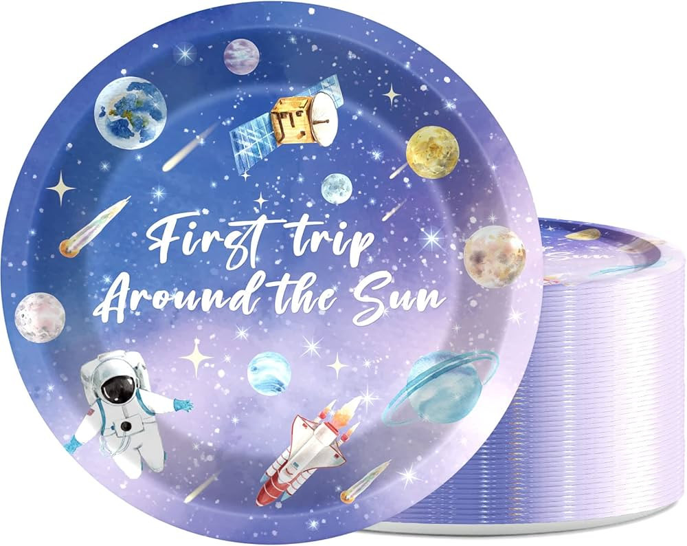 48 PCS First Trip Around The Sun Birthday Party Plates for Outer Space Themed Decorations 1st Spa... | Amazon (US)