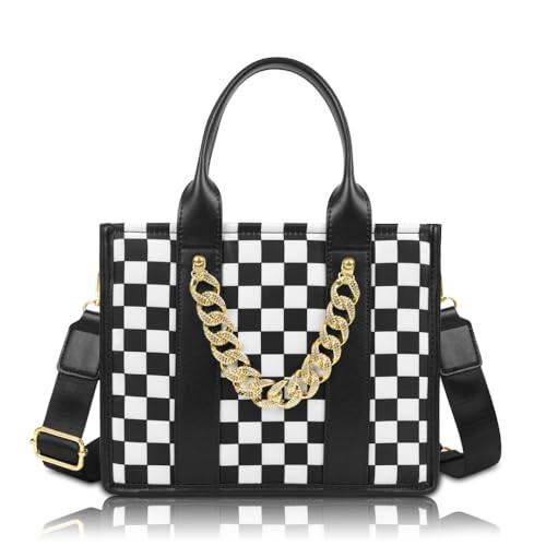 Checkered Crossbody Bag Checkered Tote Handbags Black and White Purse Casual Tote Handbags for Work Travel (A02-Black) | Amazon (US)