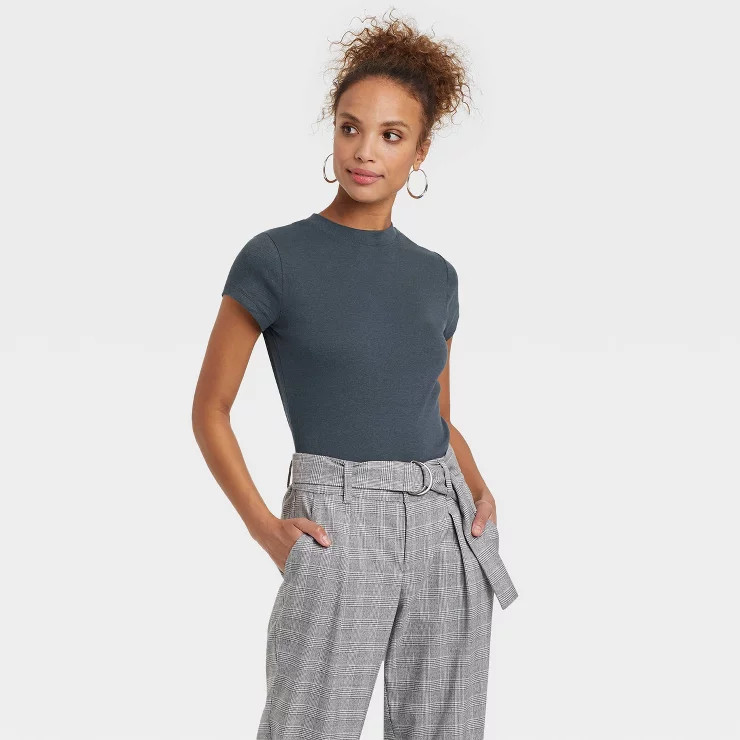Women's Short Sleeve Slim Fit Ribbed T-Shirt - A New Day™ | Target