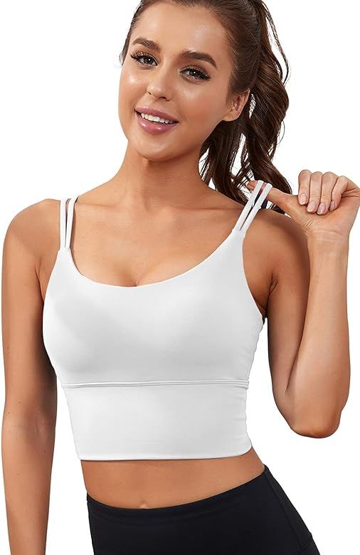 Everrysea Womens Longline Sports Bra Padded Yoga Workout Crop Tank Tops Strappy Camisole Fitness Shi | Amazon (US)