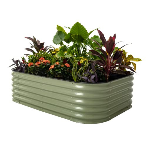 Vego garden Raised Garden Bed Kits, 17" Tall 6 in 1 Modular Metal Raised Planter Bed for Vegetables Flowers Patio Ground Planter Box-Olive Green | Amazon (US)