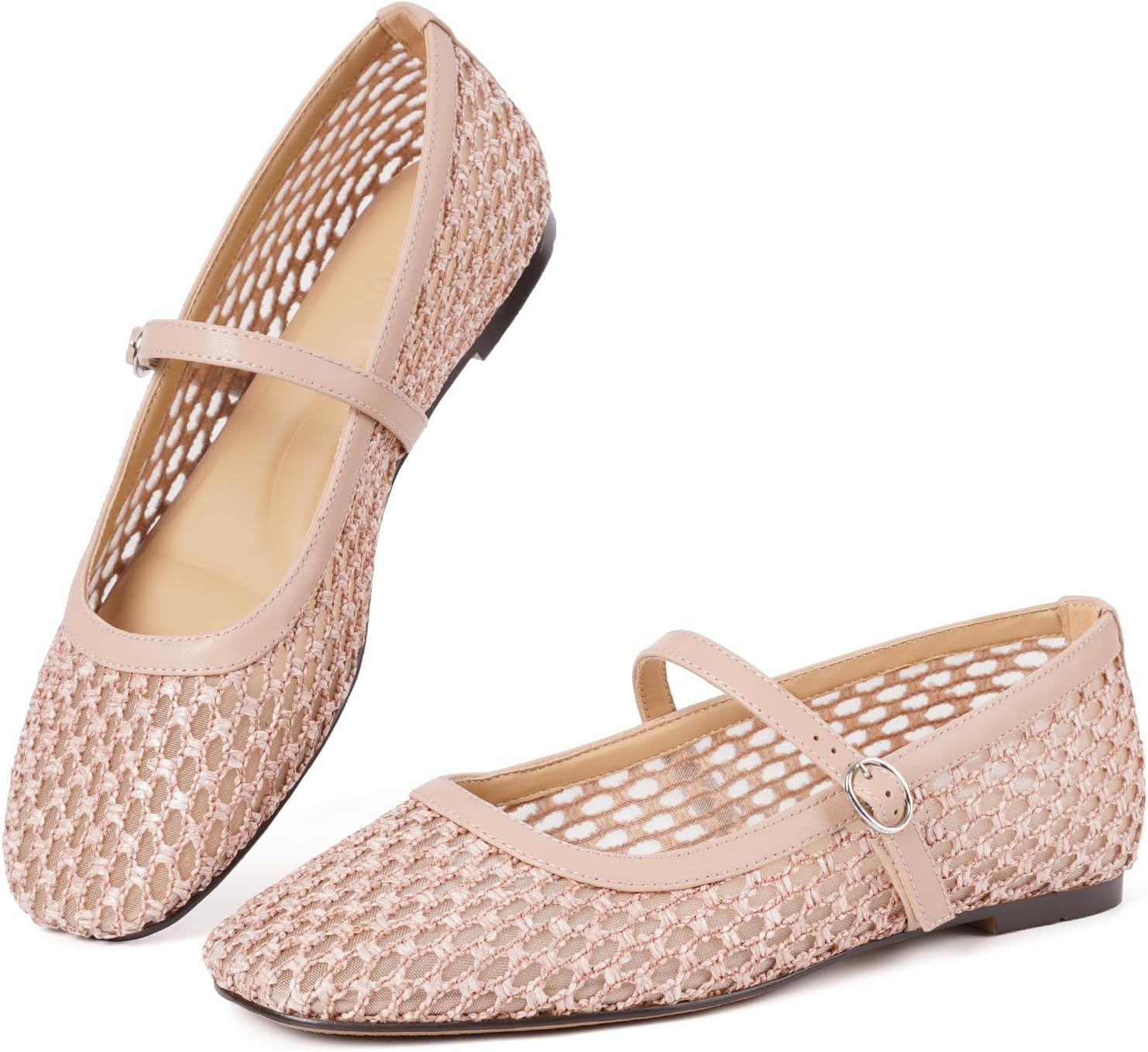 Woven Mary Jane Shoes Women Square Toe Ballet Flats | Amazon (US)