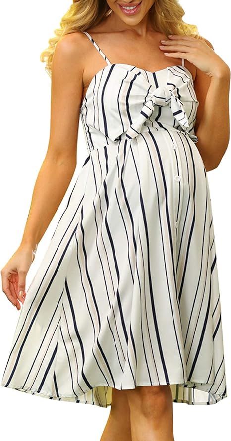 Maacie Women Maternity Striped Cami Dress Spaghetti Straps Buttons Down Dress | Amazon (US)