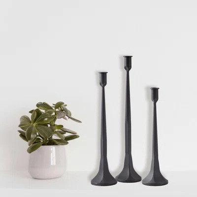 Iron Taper Candle Holder Set Of 3, Black Candlestick Holders Decorative Candle Stand, Tapered Candle Holders Tall Set For Wedding, Dining Table, Home | Wayfair North America
