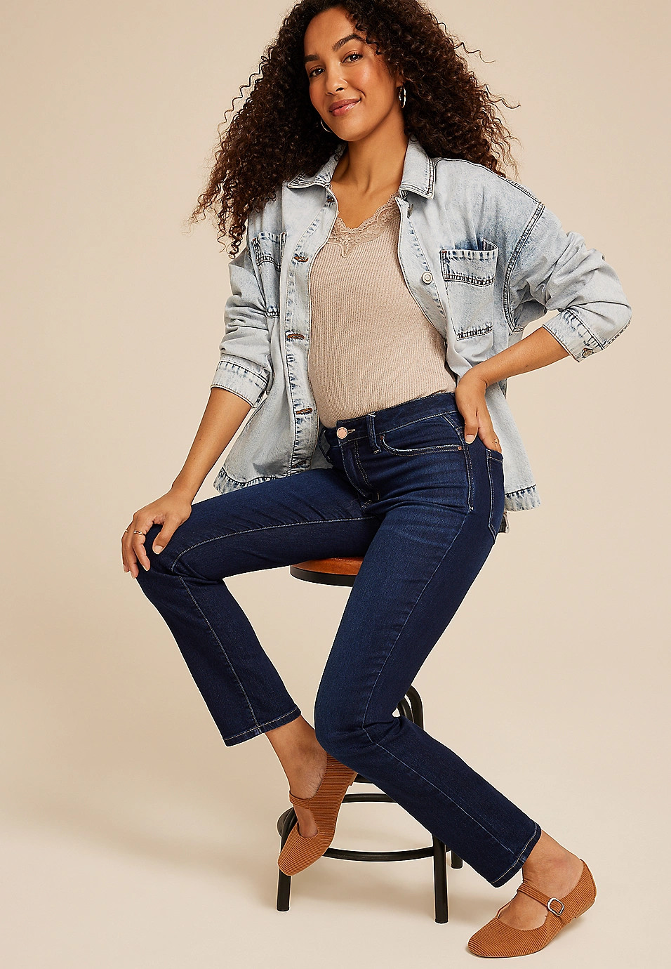 Everflex™ Super Dark High Rise Back Seamed Straight Jean | Maurices