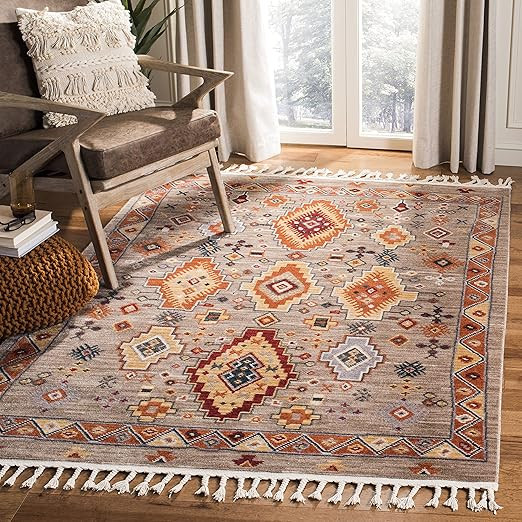 SAFAVIEH Farmhouse Collection 3' x 5' Taupe / Orange FMH848E Boho Moroccan Tribal Tassel Area Rug | Amazon (US)
