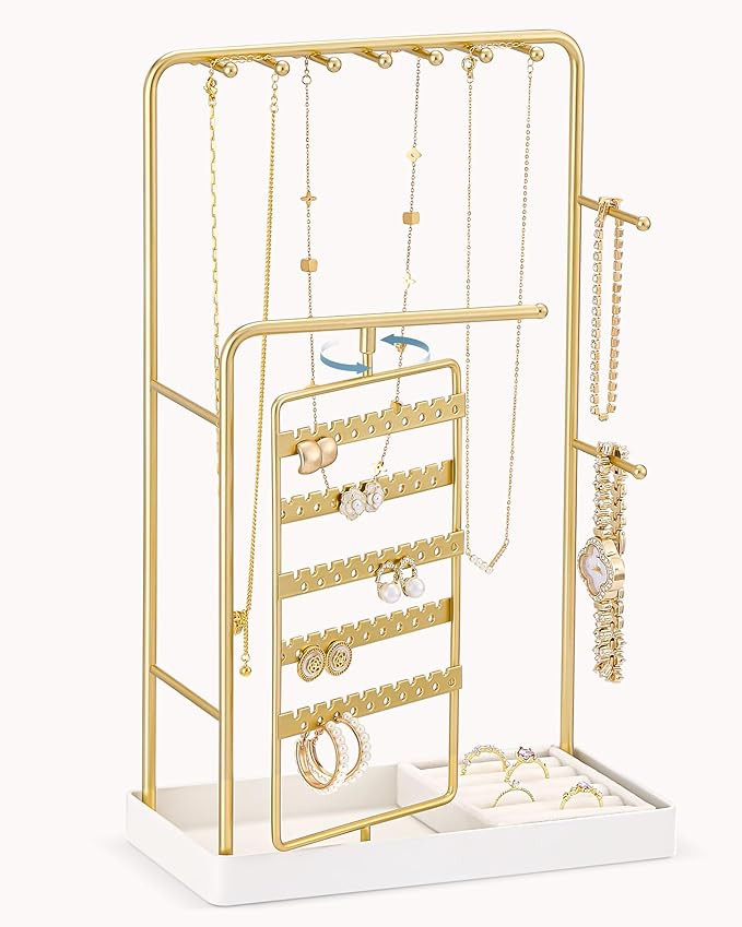 Lolalet Jewelry Organizer Stand, No Assembly Needed Display Storage with Rotating Earring Holder ... | Amazon (US)