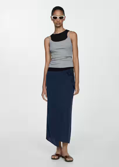 MANGO - Lyocell sarong skirt dark blue - M - Women | MANGO (US)
