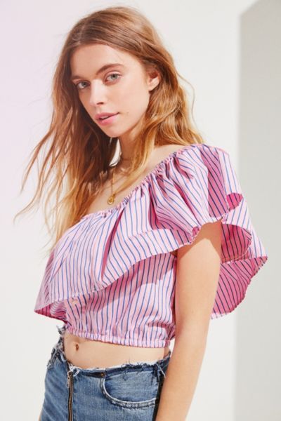 Urban Renewal Recycled One-Shoulder Ruffle Top - Pink S/M at Urban Outfitters | Urban Outfitters (US and RoW)