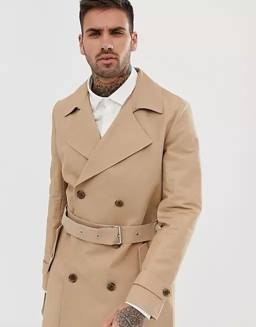 ASOS DESIGN shower resistant double breasted trench coat in stone | ASOS | ASOS (Global)