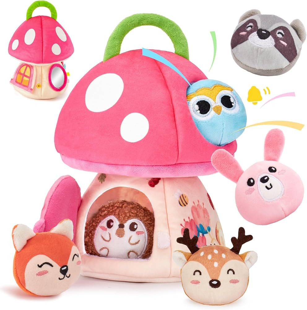 hahaland Baby Girl Toys 6-12 Months - My First Mushroom House with Stuffed Jungle Animals, Rattle... | Amazon (US)
