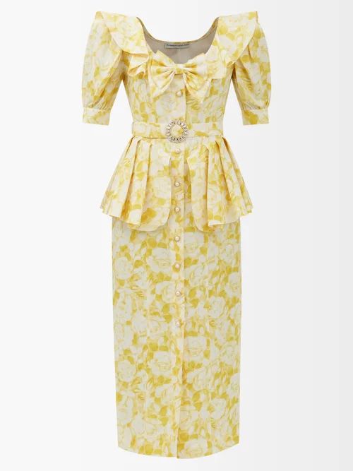 Alessandra Rich - Crystal-embellished Floral Silk-faille Dress - Womens - Yellow | Matches (US)