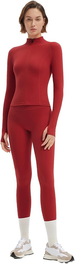 SUUKSESS Women 2 pieces Workout Sets BBL Full Zip Up Jacket High Waist Gym Leggings | Amazon (US)