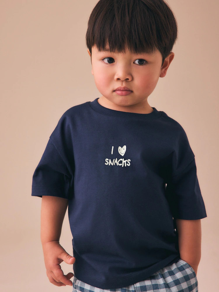 Navy Blue I love snacks Slogan Short Sleeve Small Graphic T-Shirt (3mths-8yrs) | Next US