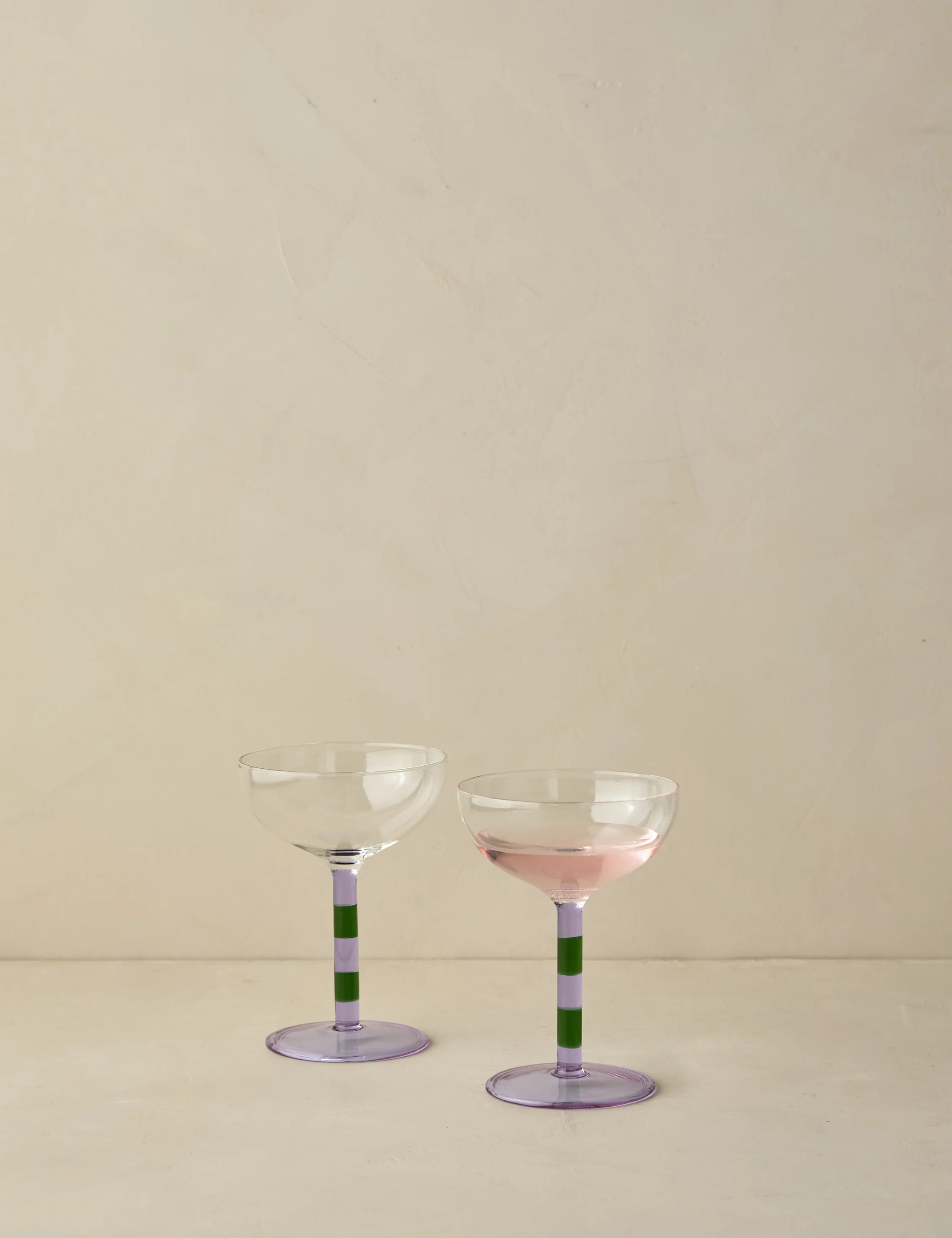 Striped Coupe Glass (Set of 2) by FAZEEK, Purple And Green | Lulu and Georgia 