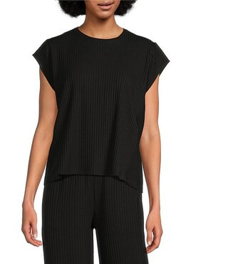 Eileen Fisher Textured Stretch Rib Round Neck Cap Sleeve Top | Dillard's | Dillard's