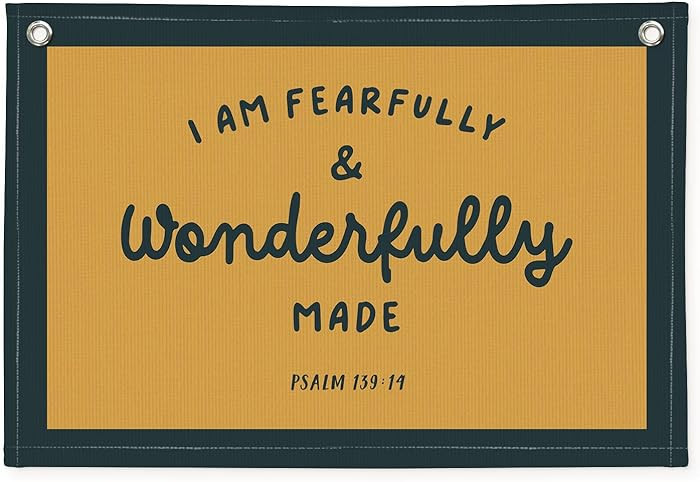 Kids Room Decor - Bible Verse Wall Hanging, 'I am Fearfully and Wonderfully Made' Linen Banner, C... | Amazon (US)