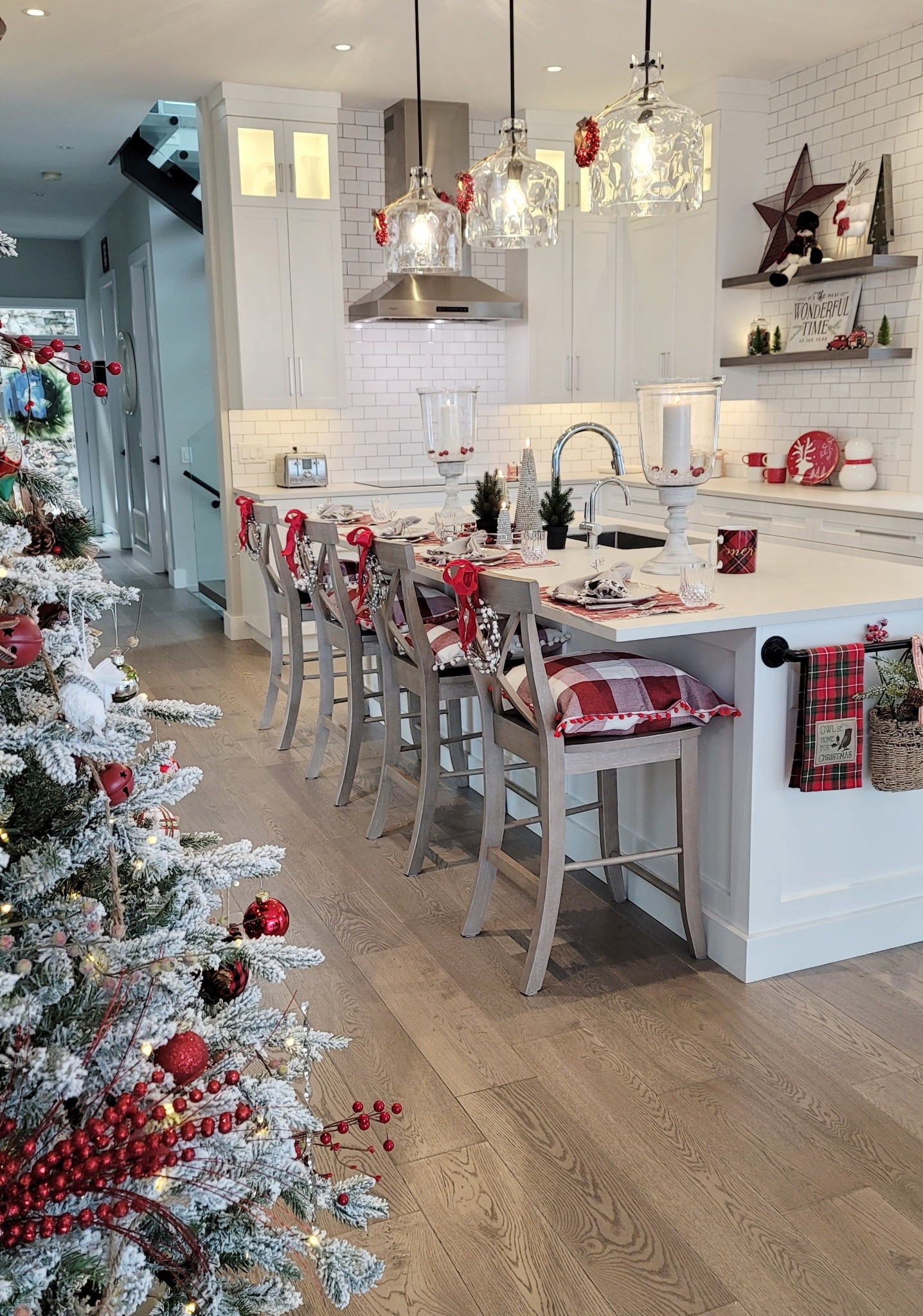 Red and white Christmas decor is so festive and cheery! Start with a flocked tree with red ornaments, add red and white checked cushions to your chairs and sprinkle other bits of red decor throughout. I guarantee every time you walk into your kitchen you will smile!

#LTKHome #LTKSeasonal #LTKHoliday