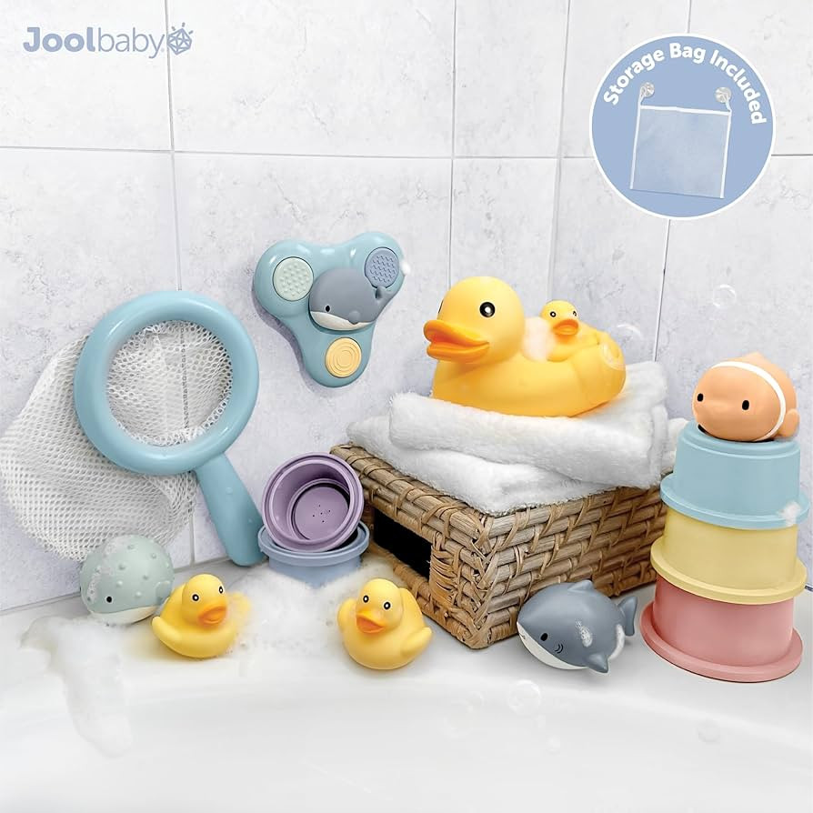 Jool Baby 15-Piece Bathtub Toys Gift Set with Bath Toy Storage Organizer | Amazon (US)