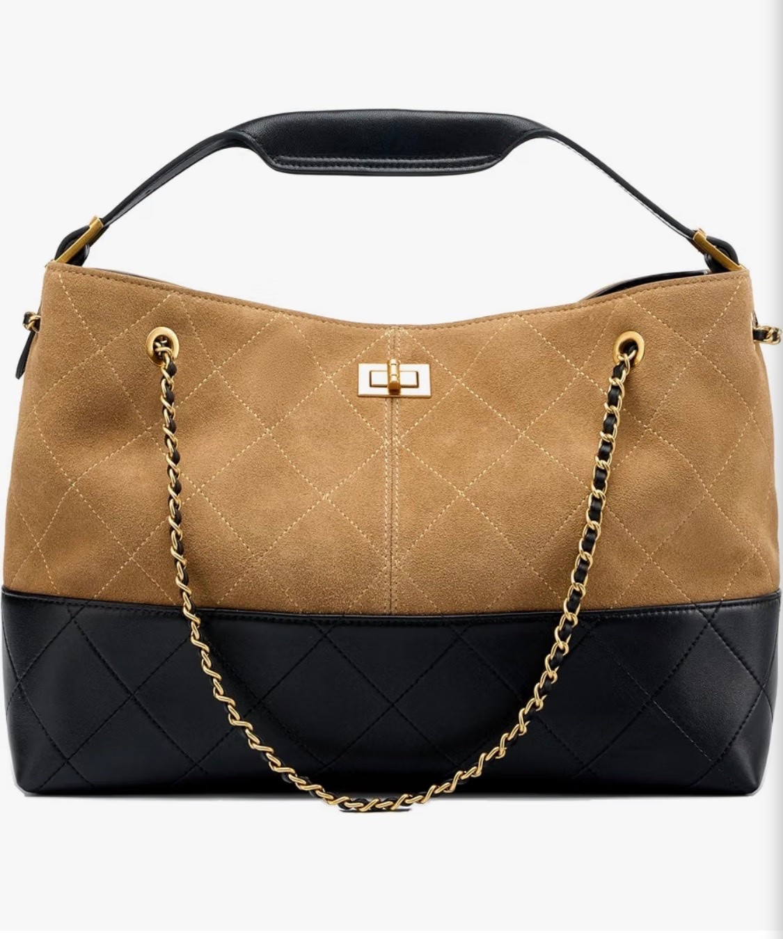 Soft Genuine Leather Lambskin Suede Quilted Bag,Carryall Top Handle Gold Chain Shoulder Shopping Bag