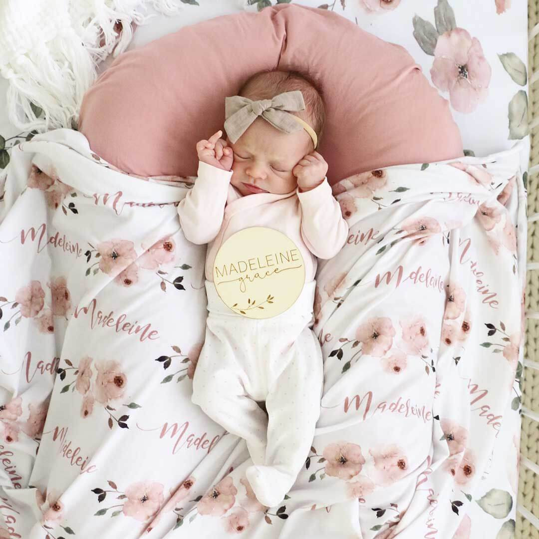 Millie's Dusty Rose Garden Personalized Baby Name Swaddle Blanket | Caden Lane