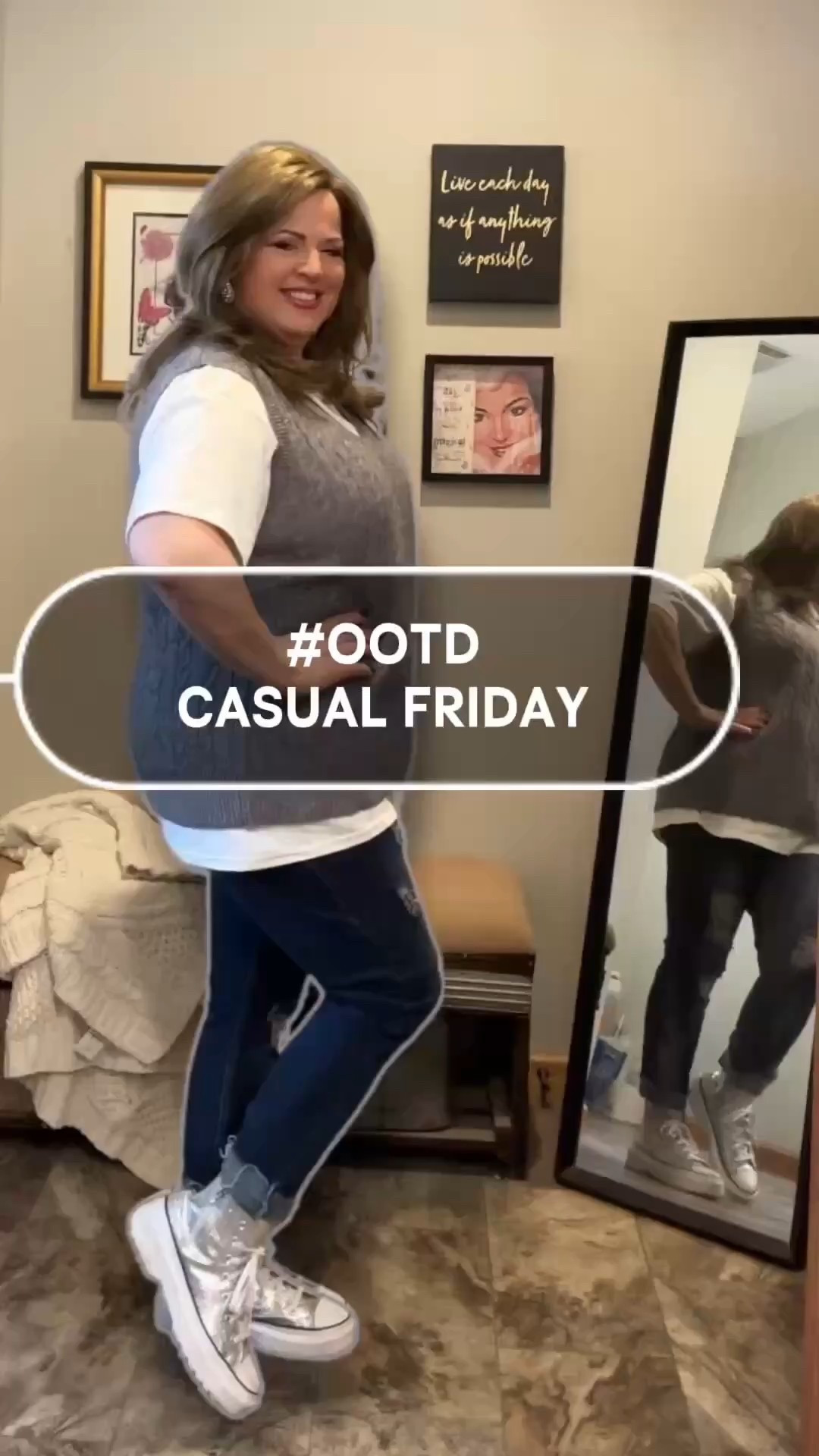 Casual Friday #OOTD
I started with this textured sweater vest from BloomChic in size 1X 14/16. Layered over a white crew neck T, distressed skinny jeans and finished it off with these fun chunky silver All-Star Chucks! 🩶

#casualfridayvibes #fashionover50 #over50style #plussize

#LTKPlusSize #LTKootd #LTKOver40