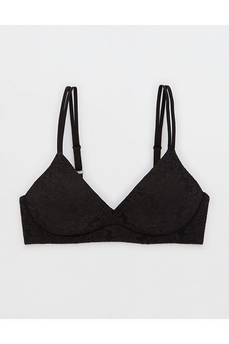 Sunnie Bloom Lace Wireless Push Up Bra Women's True Black 36A | Aerie