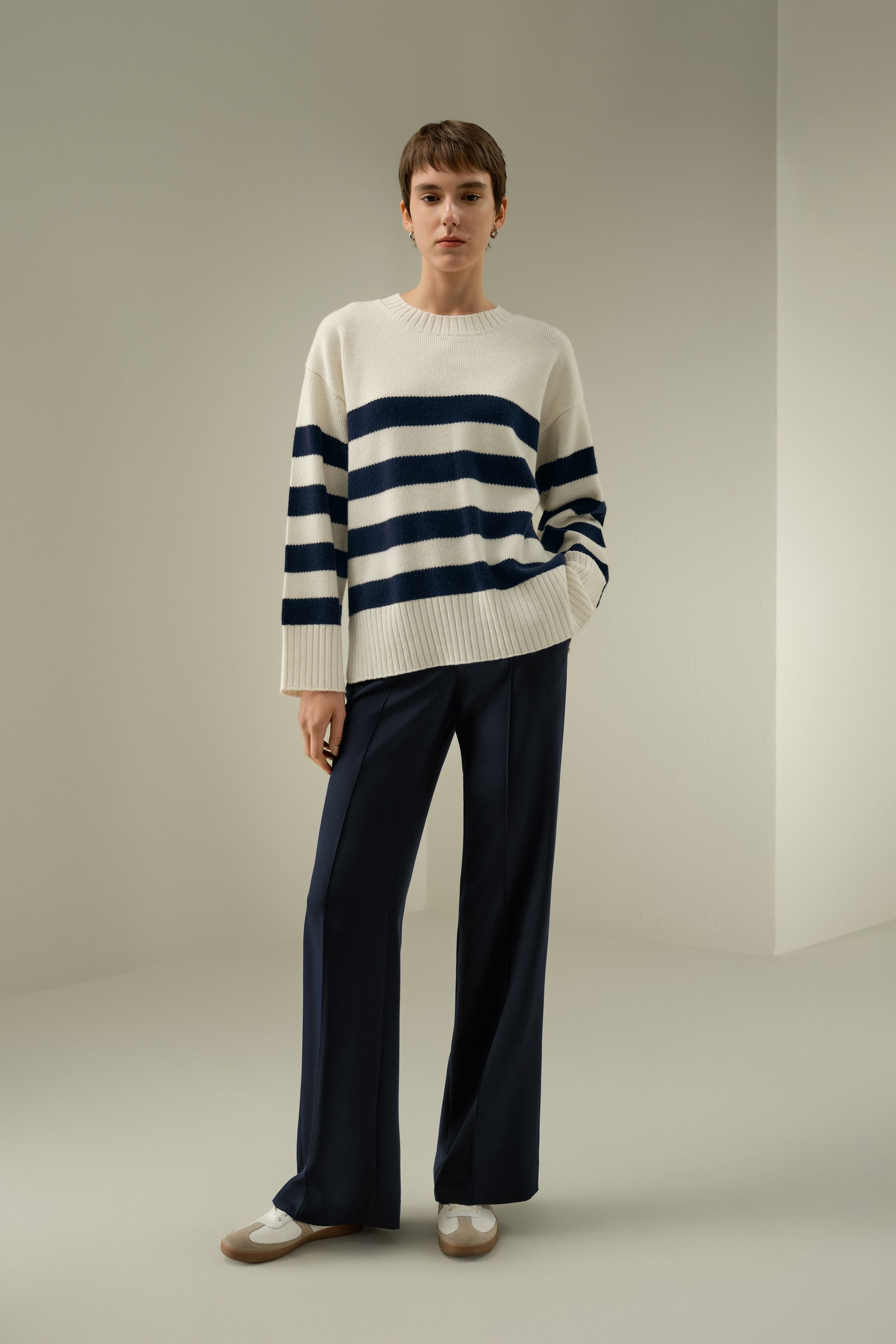 Striped Wool-Cashmere Oversized Sweater | LilySilk