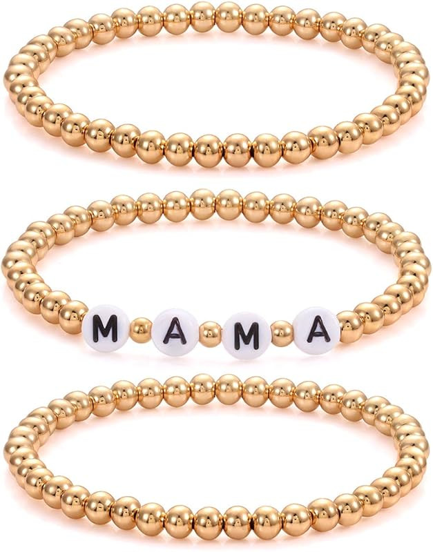 CEALXHENY Beaded Bracelets Stackable Brass Bead Ball Chain Bracelets for Women LOVE Letter Stretch B | Amazon (US)