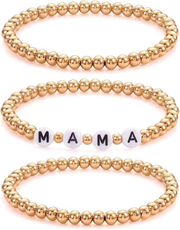 CEALXHENY Beaded Bracelets Stackable Brass Bead Ball Chain Bracelets for Women LOVE Letter Stretch B | Amazon (US)