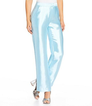 x Amanda Jones Vaughan Emma Dupioni Straight Leg Flat Front Pants | Dillard's