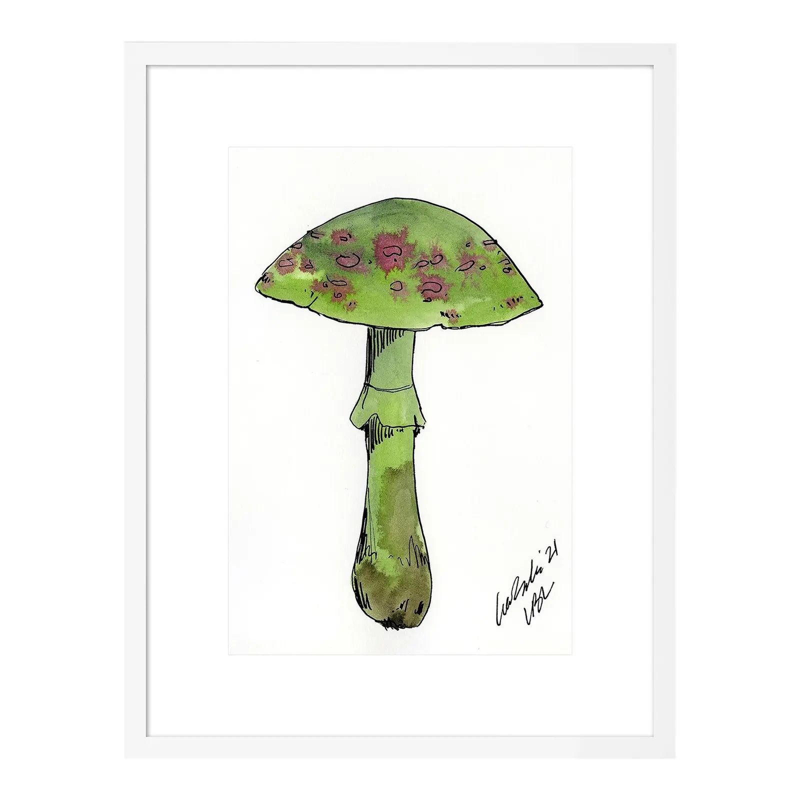 Green Mushroom by Lia Burke Libaire in White Frame, Small Art Print | Chairish