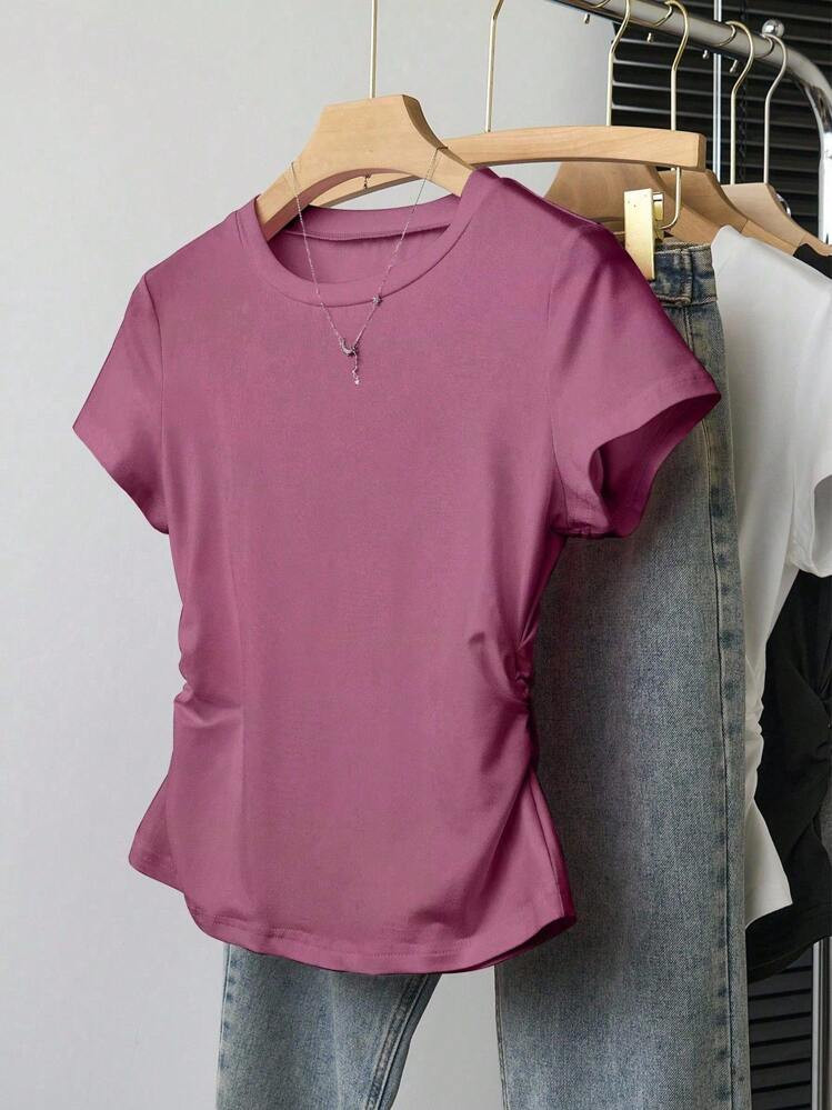 INAWLY Women Plus Size Casual Fashion Waist Cinched Short Sleeve T-Shirt Summer | SHEIN