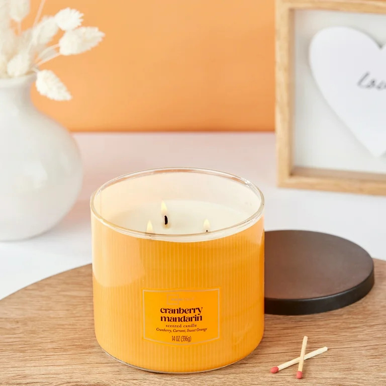 Mainstays 3-Wick Textured Wrapped Cranberry Mandarin Scented Candle, 14 oz | Walmart (US)