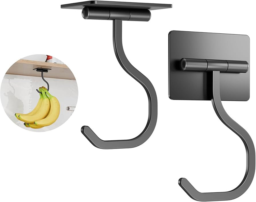 Short Banana Hook Under Cabinet - 2 Pack Adhesive Banana Hanger Under Counter, Metal Banana Holde... | Amazon (US)