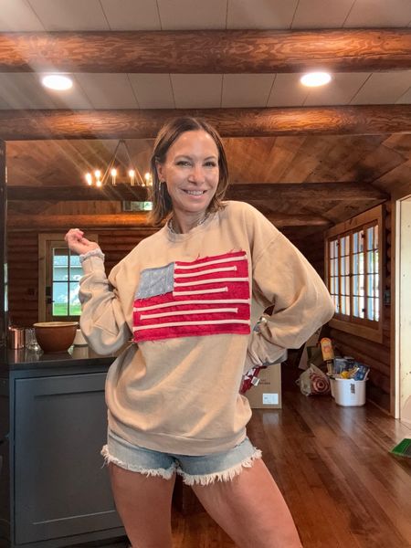 love this free people flag sweatshirt! 
This American flag sweatshirt is perfect for Memorial Day & the forth of July! 
wearing size small in the sweatshirt and 26 in shorts 


#LTKShoeCrush #LTKFindsUnder100 #LTKStyleTip