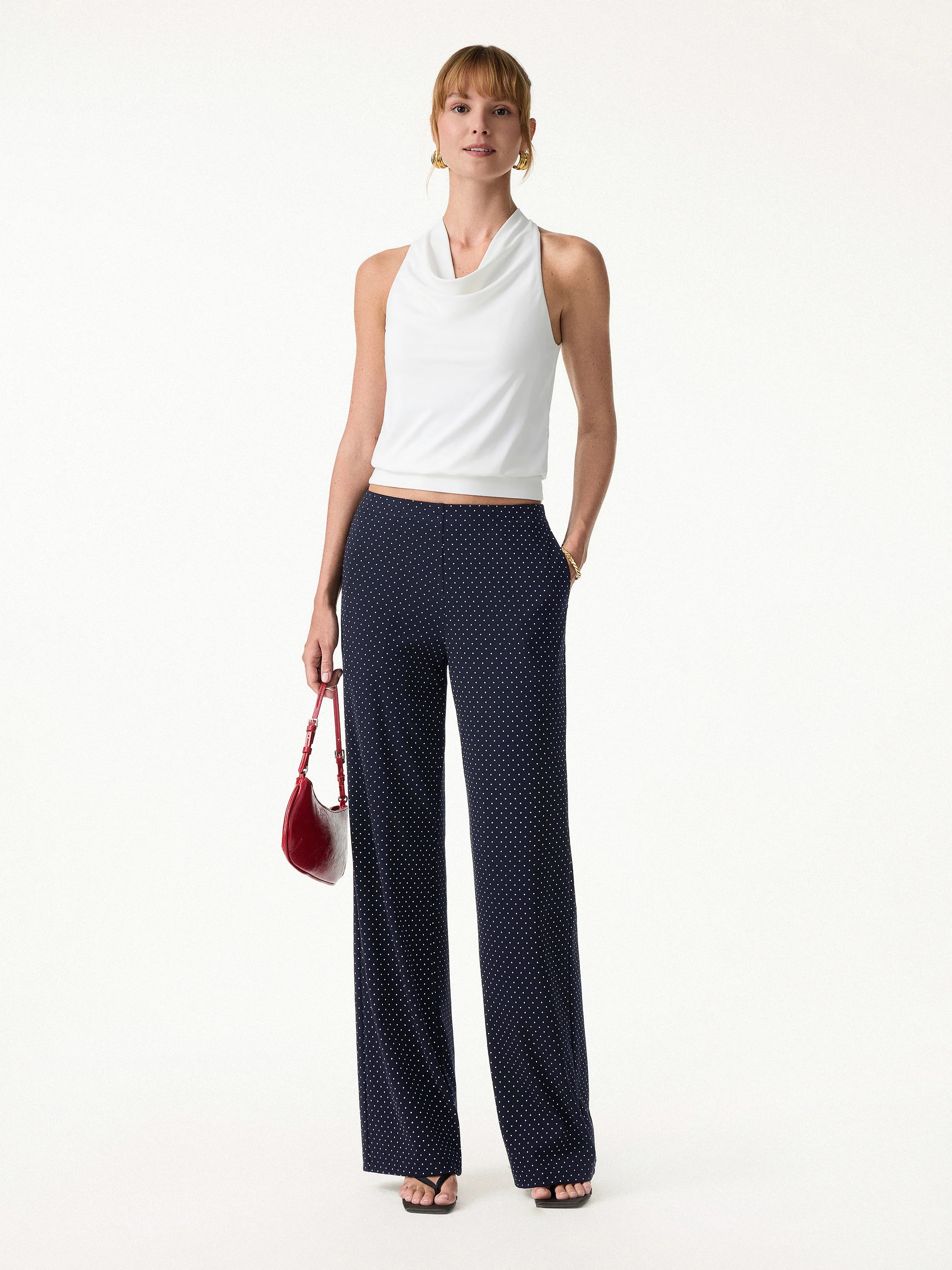 Stretch Cotton Polka Dot Wide Leg Pull-On Pants with Pockets Limited Edition | OGLmove