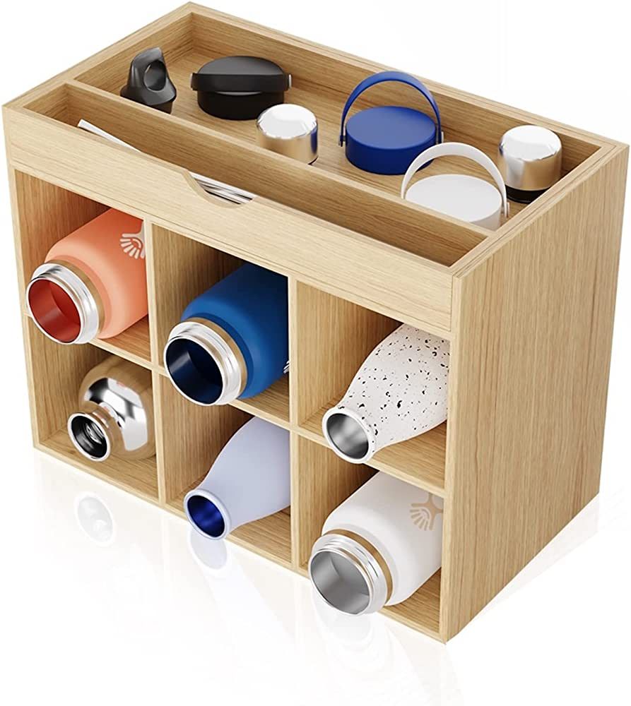 Bamboo Water Bottle Organizer for Cabinet - Cup Storage, Mug Organizer Fits 6 Large Bottles & Much M | Amazon (US)