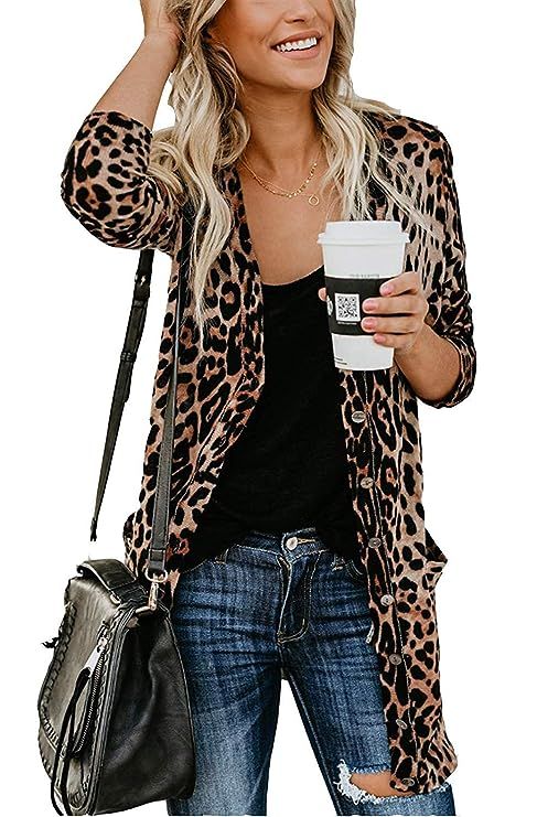 Spring Summer Lightweight Cardigan Leopard Printed Button Down Cardigans Shirt W Pockets(S-2XL) | Amazon (US)