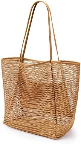 KALIDI Beach Mesh Tote Bag, Casual Tote Bag Hobo Women Foldable MAX 23L Shoulder Bag For Beach Pi... | Amazon (US)