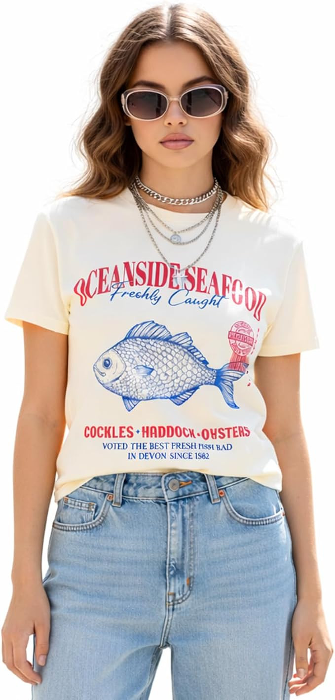 Cute Vintage Graphic Tees Womens Oversized Y2k Cotton T Shirt Casual Summer Beach Top | Amazon (US)