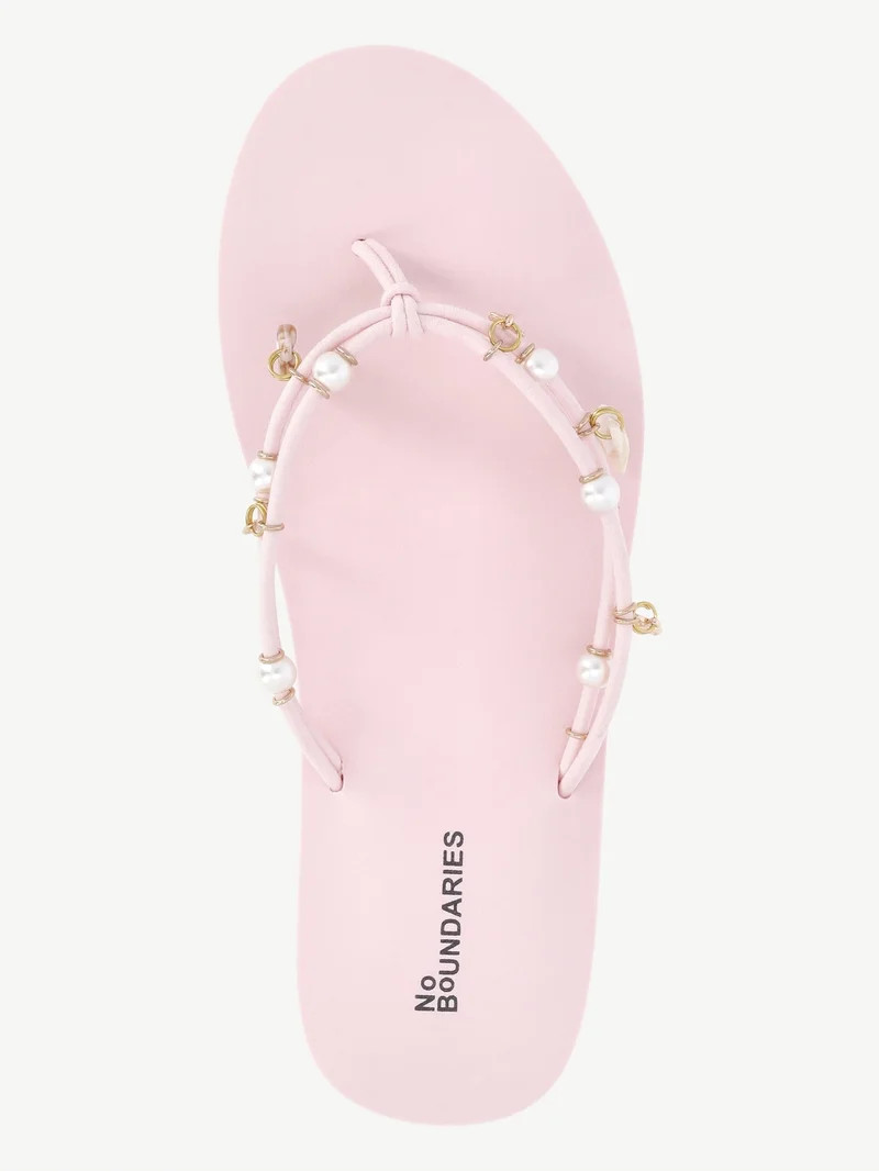 No Boundaries Faux Suede Flip Flop Sandals with Shell Embellishments, Women's | Walmart (US)