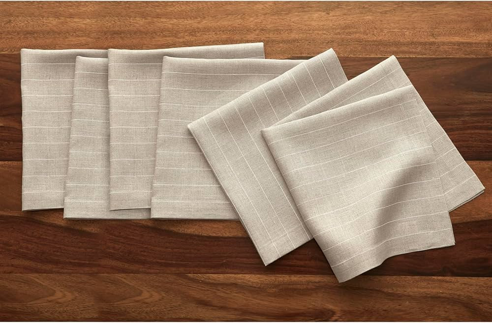 Solino Home Pinstripe Linen Napkins Set of 6 – 100% Pure Linen Natural and White Dinner Napkins... | Amazon (US)