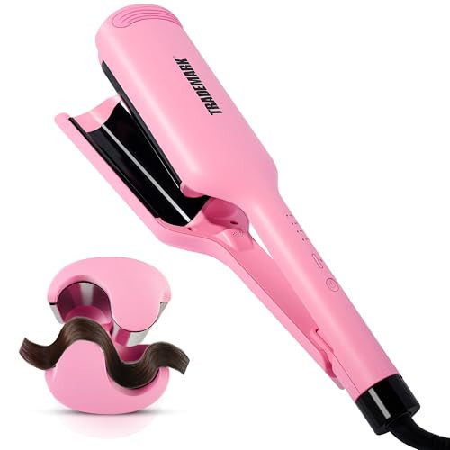 Trademark Beauty Hair Waver - Double Barrel Hair Crimper, Beach Waves Curling Iron, Babe Waves X, Adjustable Temperature Hair Curler, Hair Styling Tools, 1.25" - Pink | Amazon (US)