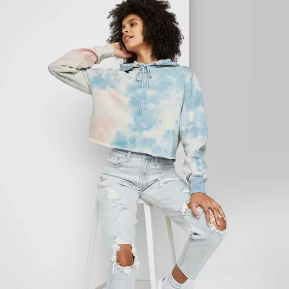 Women's Cropped Hoodie - Wild Fable™ Tie-Dye Blue | Target