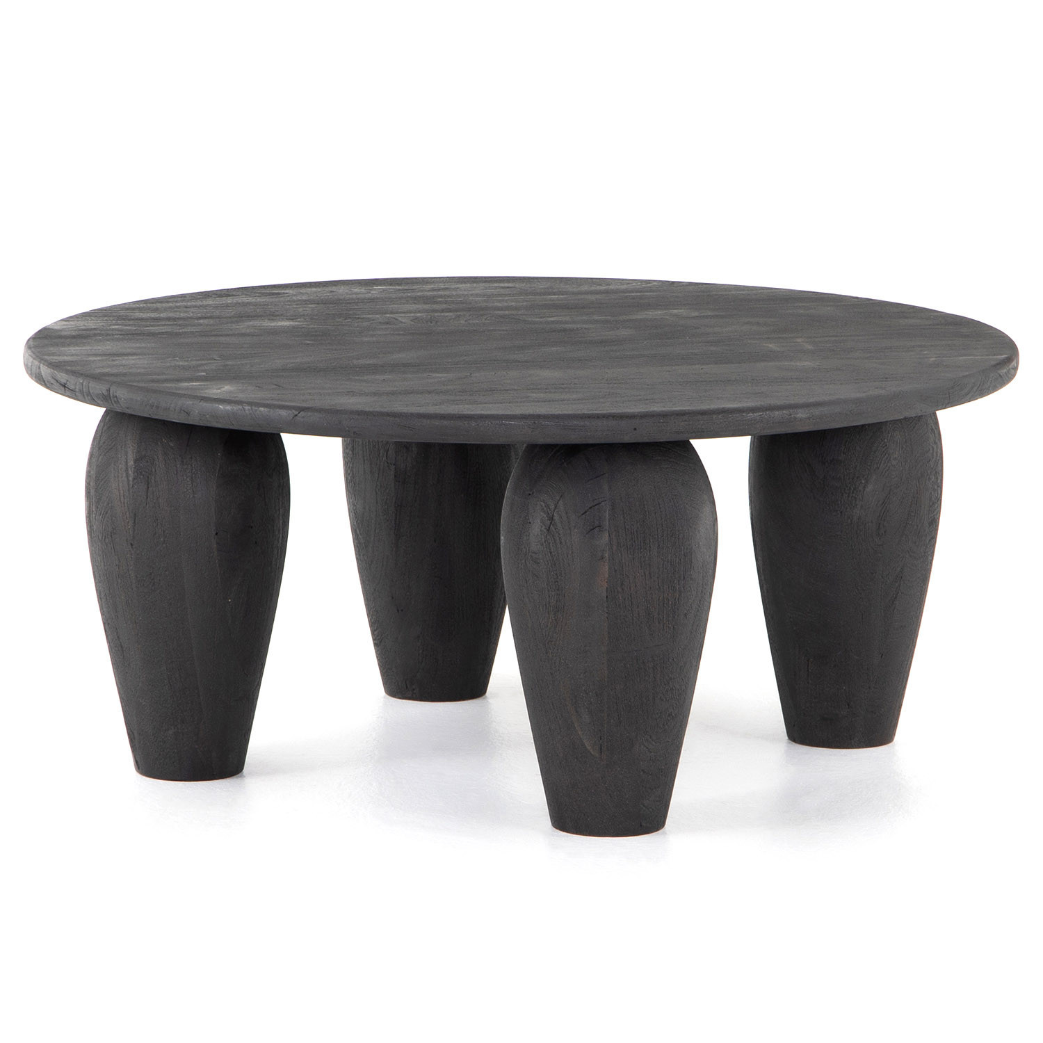 Amina Global Bazaar Black Reclaimed Wood Round Coffee Table | Kathy Kuo Home